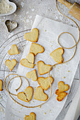 Heart-shaped biscuits fresh from the oven