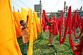 Fabric drying at dyeing factory, Bangladesh