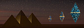 UFOs above the Pyramids of Giza, Egypt, illustration