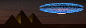 UFO above the Pyramids of Giza, Egypt, illustration