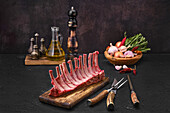 Raw rack of lamb with herbs and spices