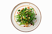 Salad with prawns, rocket, cucumber and balsamic dressing