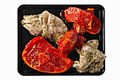 Various marinated pieces of raw meat for the barbecue