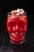 Bloody Mary in a skull glass with ice cubes