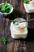 Panna cotta with lemon cream and mint