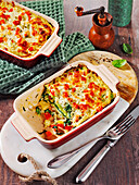 Spanish spinach lasagne with queso fresco and pineapple