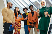 Employees having team meeting in office