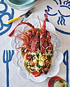 Lobster with ginger shallots and mushrooms