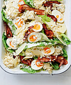 Carbonara pasta salad with bacon and egg