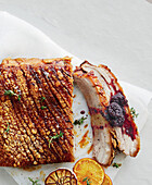 Crispy pork belly with cherry chutney