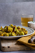 Deep-fried okra with sour cream dip