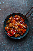 Sweet and sour pork with peppers and pineapple