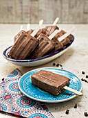 Homemade chocolate ice cream on a stick