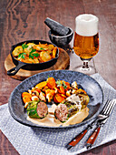 Braised cabbage rolls with carrot and mushroom vegetables