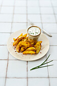 Airfryer potato wedges with sour cream (vegetarian)