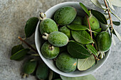 Bowl with fresh feijoa fruit