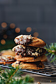 Marzipan shortbread with chocolate coating and nuts