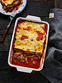 Lamb lasagne with aubergines and tomato sauce