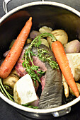 Veal tongue with root vegetables