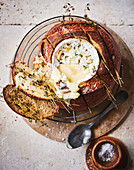 Baked camembert in sourdough bread