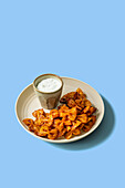 Airfryer pasta chips with feta dip