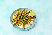 Aubergines from the Airfryer with curry yoghurt