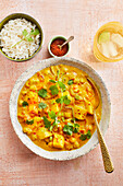 Indian mango curry with tomatoes and chickpeas