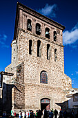 Cervera, Spain, Aug 14 2009, The historic bell tower of San Gil church stands tall in Cervera del Rio Alhama, showcasing its unique architecture against a bright blue sky.