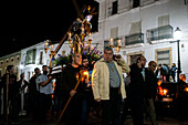 Canaveral, Spain, Apr 12 2017, People participating in a night procession during Semana Santa in Canaveral.