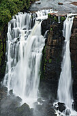 Der Nationalpark Iguazu Falls in Argentinien, von Brasilien aus gesehen. Ein UNESCO-Welterbe. Das Bild zeigt die Drei-Musketiere-Fälle oder Salto Tres Mosqueteros