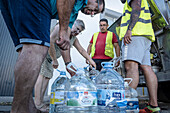 Drought, distribution of drinking water by tanker truck to the citizens of Pozoblanco. Due to the drought, the water from the La Colada reservoir has been declared unfit for human consumption. 80,000 people are affected in the Los Pedroches region, Córdoba, Spain