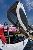 Detail of a racing boat cockpit before an F1 Powerboat race in Dique Frontal, Termas de Rio Hondo, Argentina.