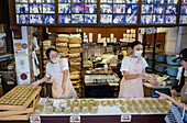 Selling the traditional Daifuku in Nakatanidou shop, made of soft rice cake (mochi) fill with sweet bean paste, in Nara Japan.