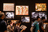 Drawings by survivors of the atomic bombing alongside documentary images of people who suffered the atomic bombing. Exhibition inside the Hiroshima Peace Memorial Museum, Hiroshima, Japan