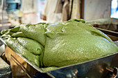 Making the traditional Daifuku in Nakatanidou shop, made of soft rice cake (mochi) fill with sweet bean paste, in Nara Japan.