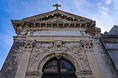 Architectural detail of an elaborate mausoleum in the Recoleta Cemetery in Buenos Aires, Argentina.