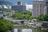 Stadtsilhouette, Motoyasu-Fluss mit A-Bomben-Kuppel, Hiroshima, Japan