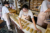 Selling the traditional Daifuku in Nakatanidou shop, made of soft rice cake (mochi) fill with sweet bean paste, in Nara Japan.