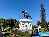 Equestrian statue of General Jose de San Martin in the Plaza San Martin in Tartagal, Argentina.