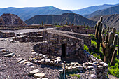 Partially reconstructed ruins in the Pucara of Tilcara, a pre-Hispanic archeological site near Tilcara, Humahuaca Valley, Argentina.