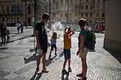 Refreshing water spray fountain to alleviate the high temperatures in summer, Prague