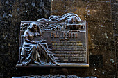 Bronze plaque on the mausoleum of Eva "Evita" Peron in the Recoleta Cemetery, Buenos Aires, Argentina.