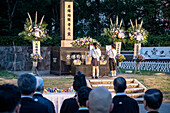 Ecumenical ceremony held every August 8 in the Nagasaki Hypocenter Park, in front of the monolith that marks the hypocenter, where all religions of Nagasaki pay tribute to the victims of the atomic bombing, Nagasaki, Japan