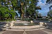 The dolphin fountain in Plaza Bernabe Arao in Monteros in Tucumán Province, Argentina.