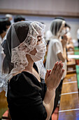 Night mass on August 9th, every year, in memory of the victims of the atomic bomb. Urakami Cathedral, Nagasaki, Japan