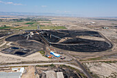 Aerial view of the the Savage Energy Terminal, a coal transfer facility in Price, Utah. Coal is brought from the minesby truck and transferred to rail cars