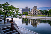 Hiroshima Peace Memorial (Genbaku Dome, Atomic Bomb Dome or A-Bomb Dome) and Motoyasu River in Hiroshima, Japan