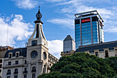 Tower of the former Argentine Navigation Company Building, with the Galicia Tower in San Nicolas, Buenos Aires, Argentina.