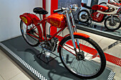 A vintage 1947 Ducati Cucciolo T50 motorcycle in the Automobile Museum of Termas de Rio Hondo, Argentina.