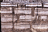 Blocks of salt showing layered deposition at the Salinas Grandes salt flats on the altiplano in northwest Argentina.